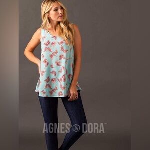 NWT Agnes & Dora Essential Tank ~ Scoop Neck ~ Aqua / Sienna Butterfly